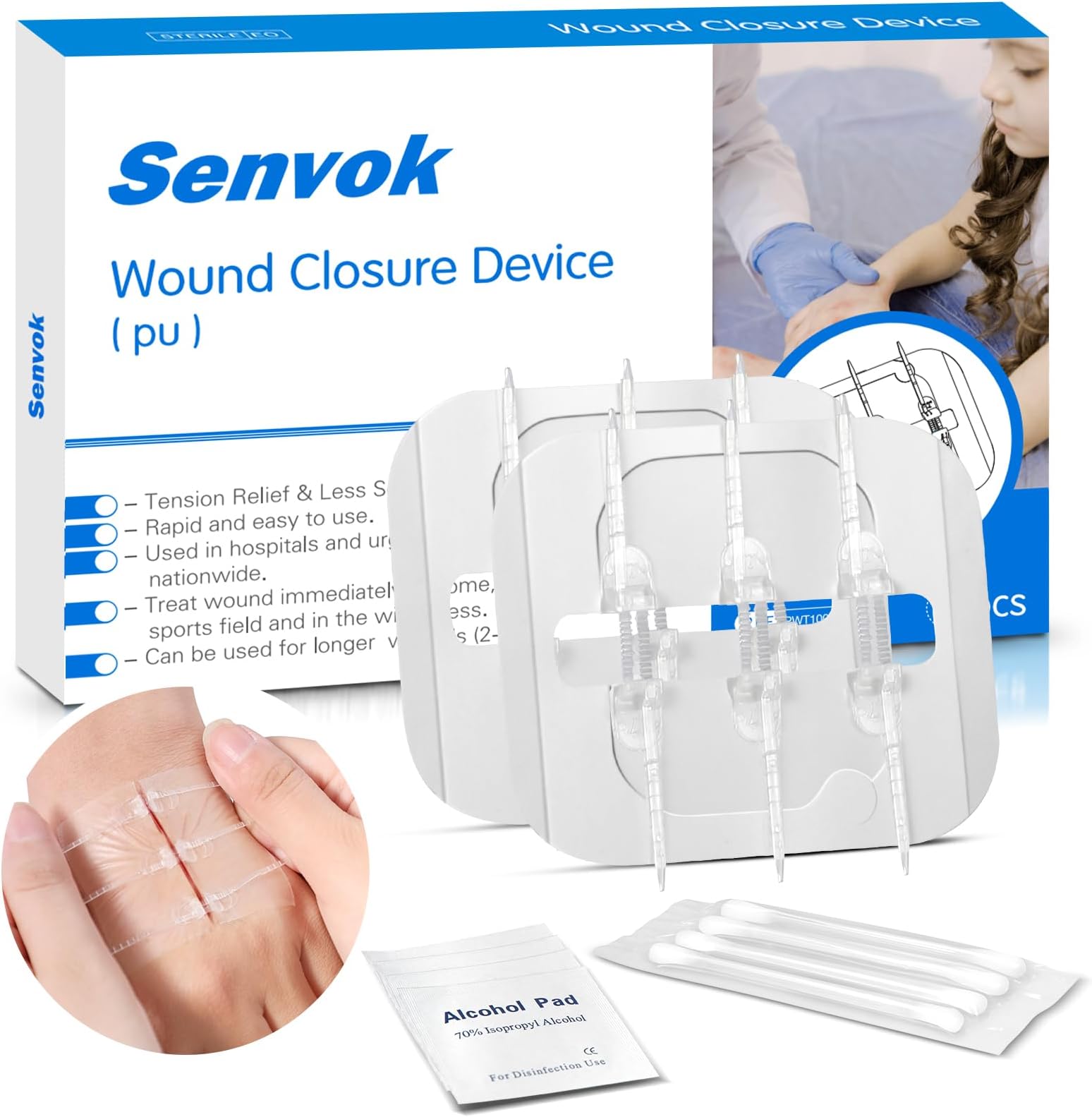 Senvok Butterfly Bandaids with Zip Stitch – 2 Pcs Large Wound Closure Strips for Big Wound Care, Quick Clot Emergency Repair, Hospital-Grade Skin Closure for Home & Outdoor Use