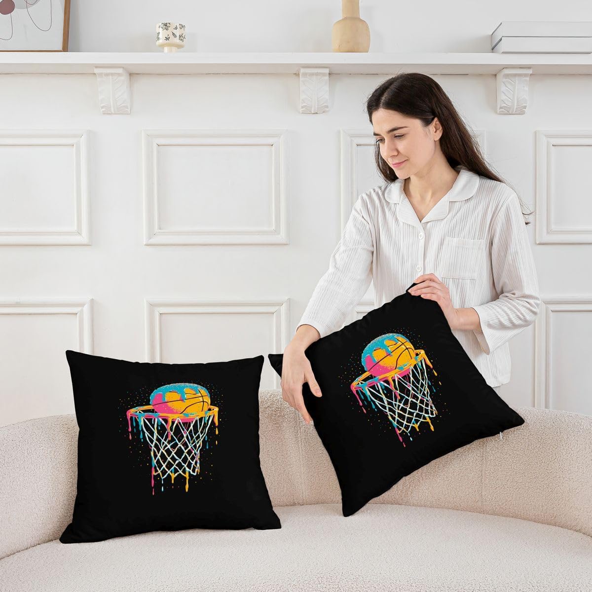 jejeloiu Basketball Throw Pillow Covers Set of 2 22 x 22-Inch Gaming Sports Cushion Case for Kids Teens Adults Ball Games Decor Pillowcase Gift for Basketball Lover Room Decor Zipper All Season Soft image 4