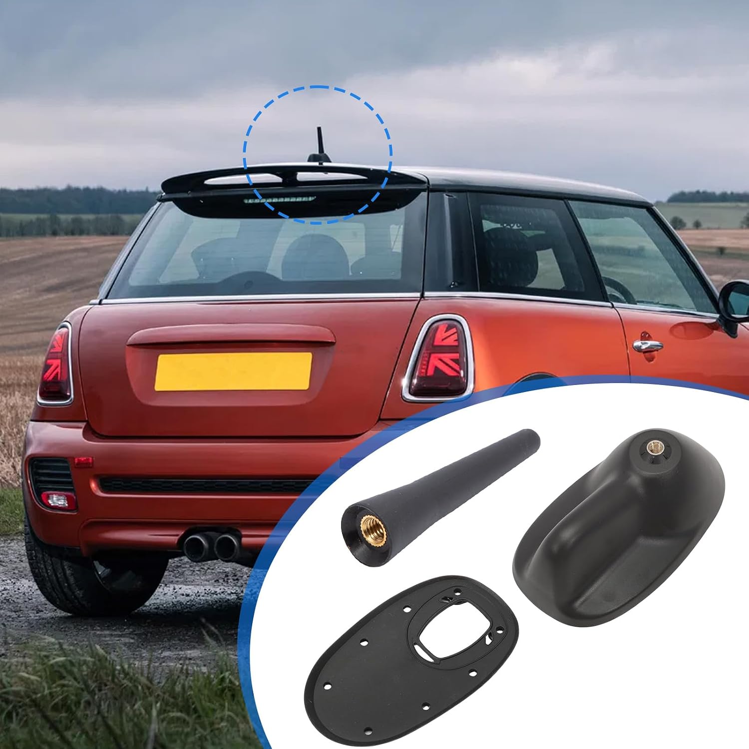 Large Type Roof Antenna Mount Base Fit for Fit for Mini Cooper Clubman S R55 2008-2015 with Short Sport Antenna and Rubber Gasket for Mini Cooper Hatchback S R56 2007-2013 65203456090