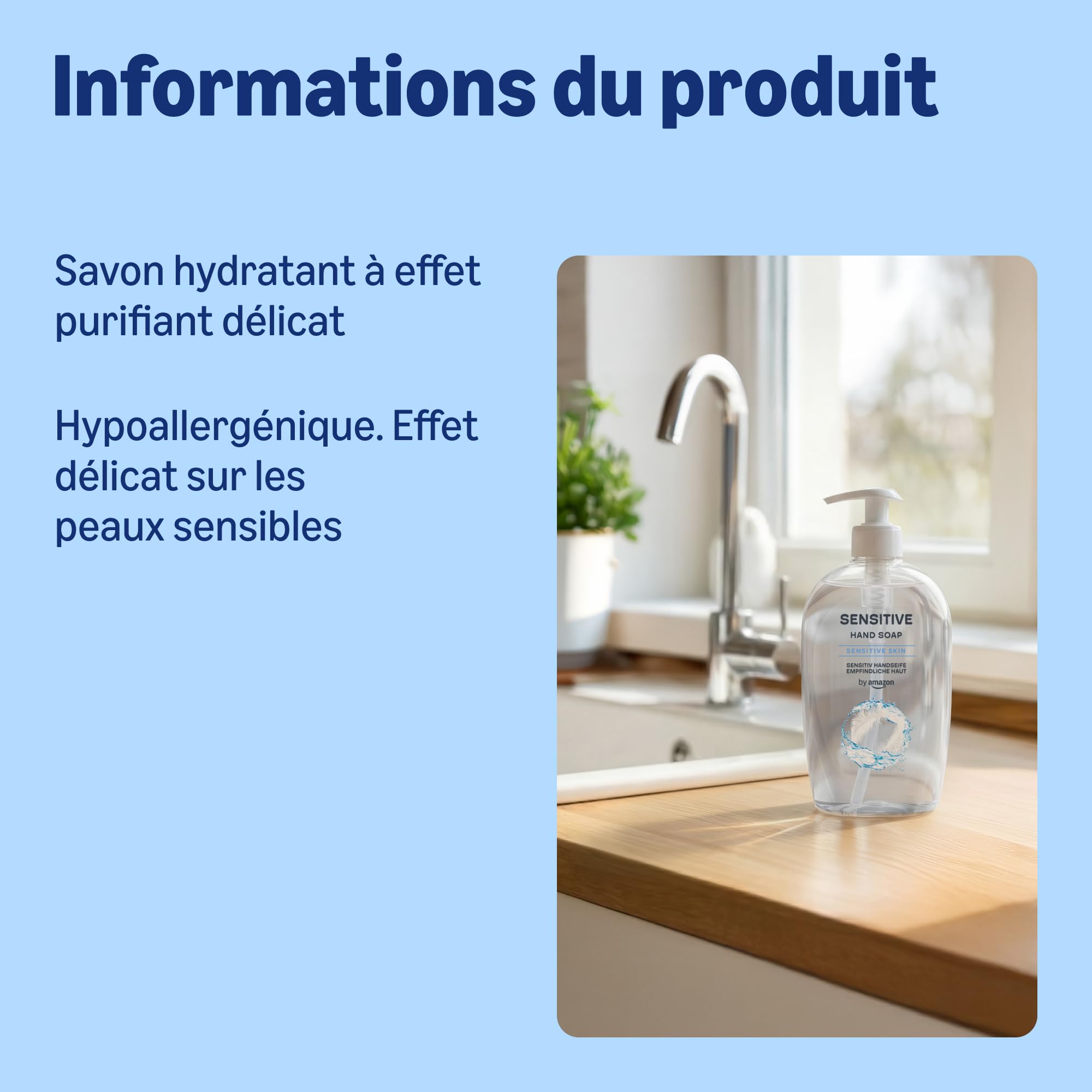 by Amazon Savon pour les mains Peaux sensibles, 4 x 500 ml