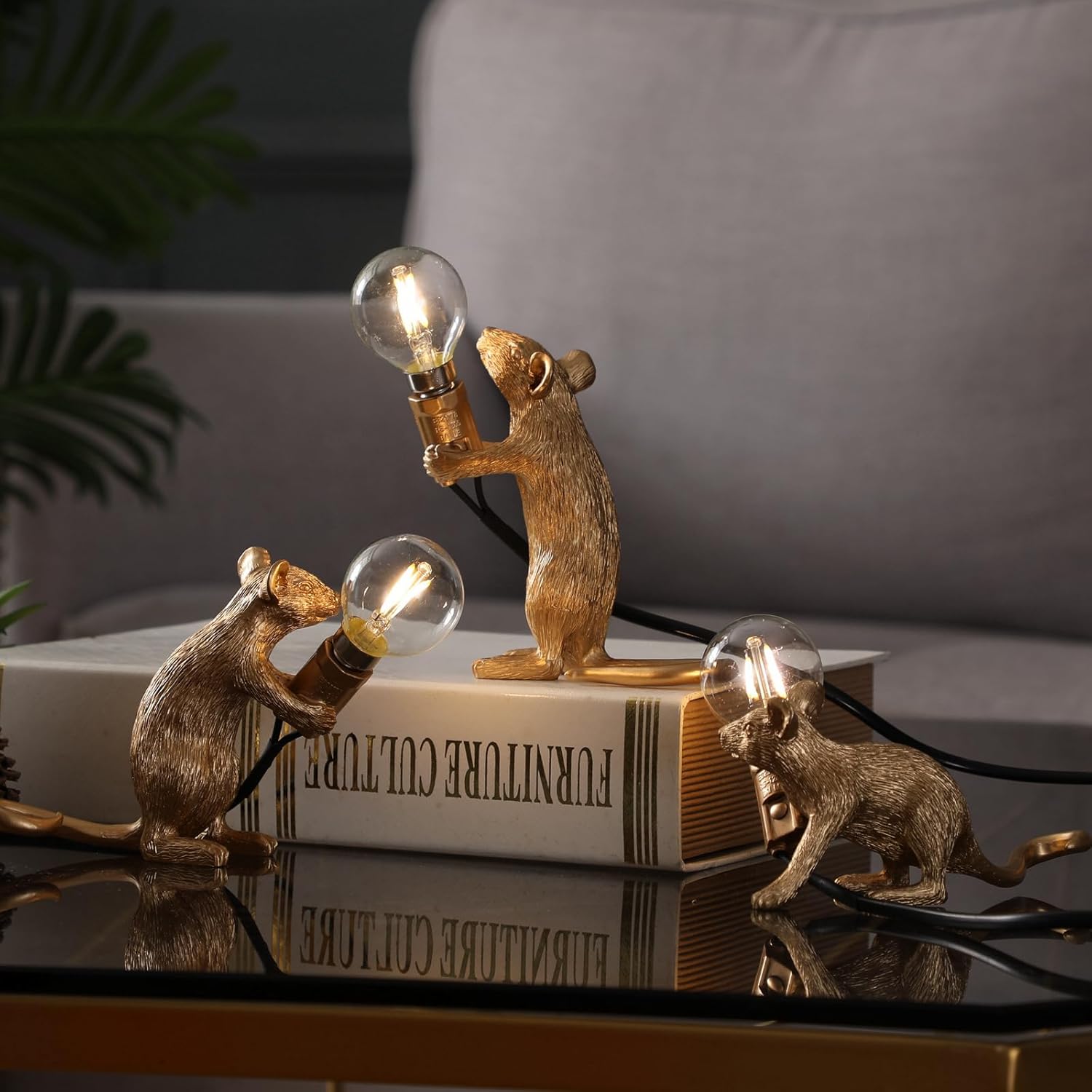 Modern Resin Mouse Lamp Table Lights Creative Desk Lamps Bedside Gift Decoration LED Bedroom,Study Room (Gold-Standing)