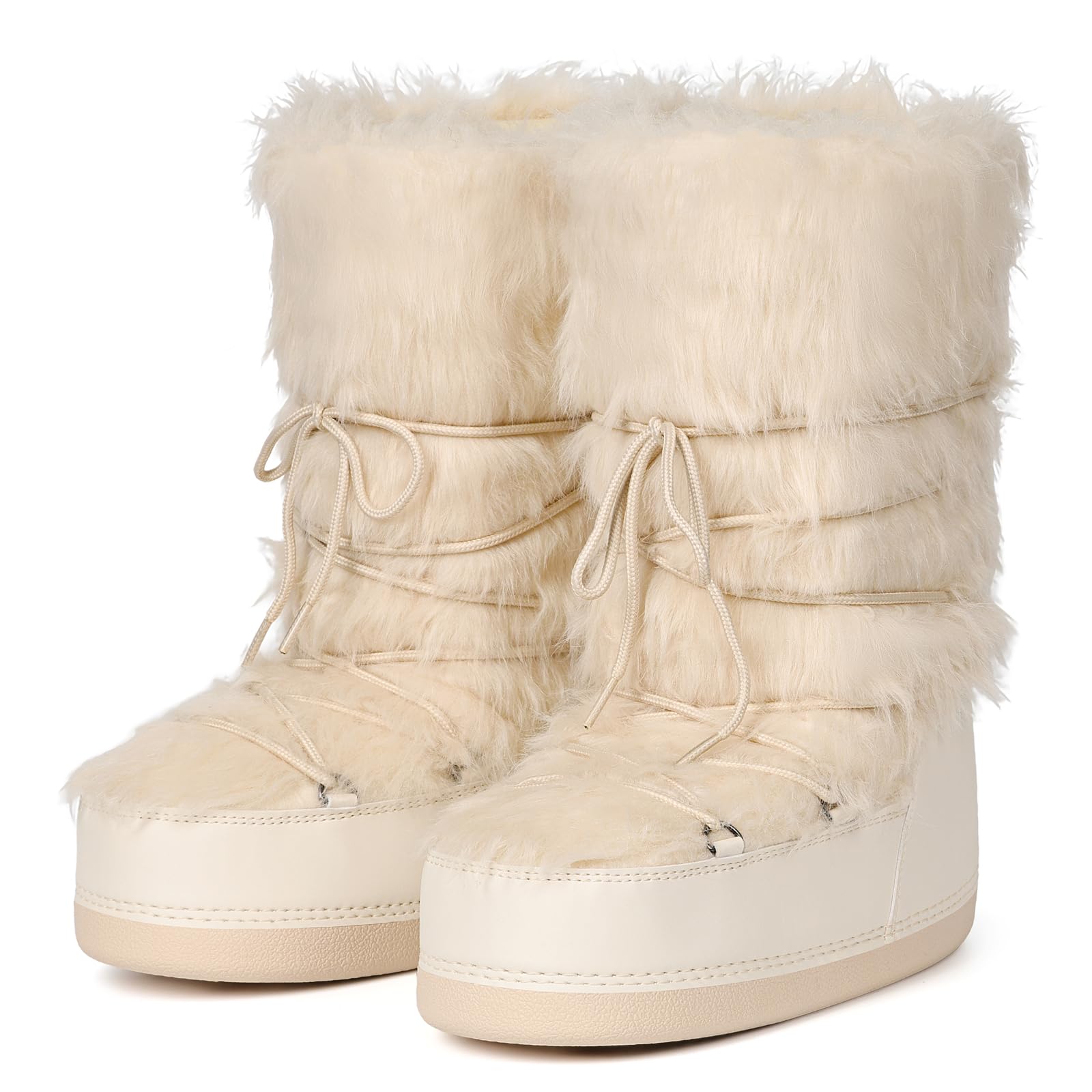 Womens Faux Fur Boots Furry Snow Boots for Women Mid Calf Winter Boot Black White Fluffy Boot Fuzzy
