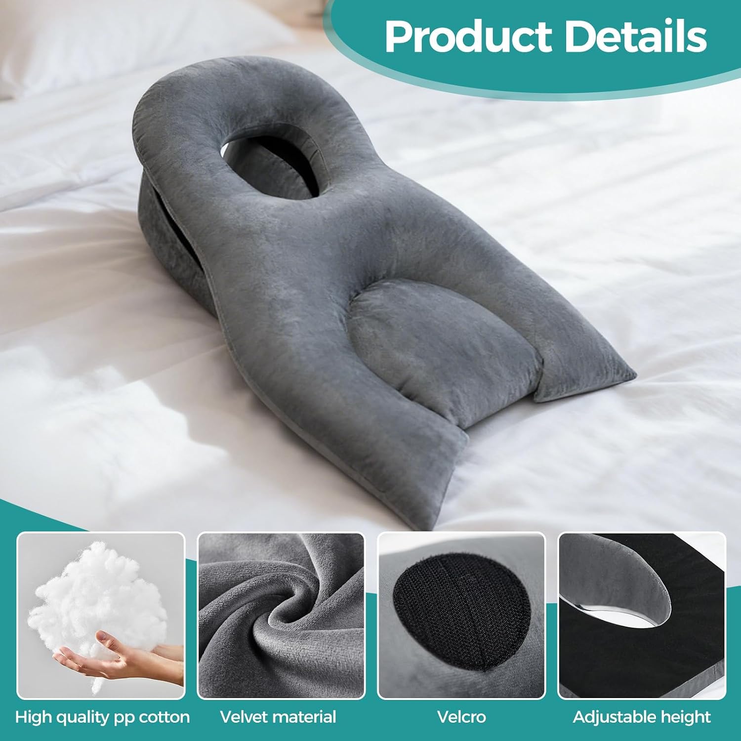 Face Down Recovery Pillow for Eye/BBL Surgery - Prone Massage Headrest with Adjustable Airflow, Plush Velvet Cover, Retinal Vitrectomy Equipment (Grey, Large, Removable Base Cover)