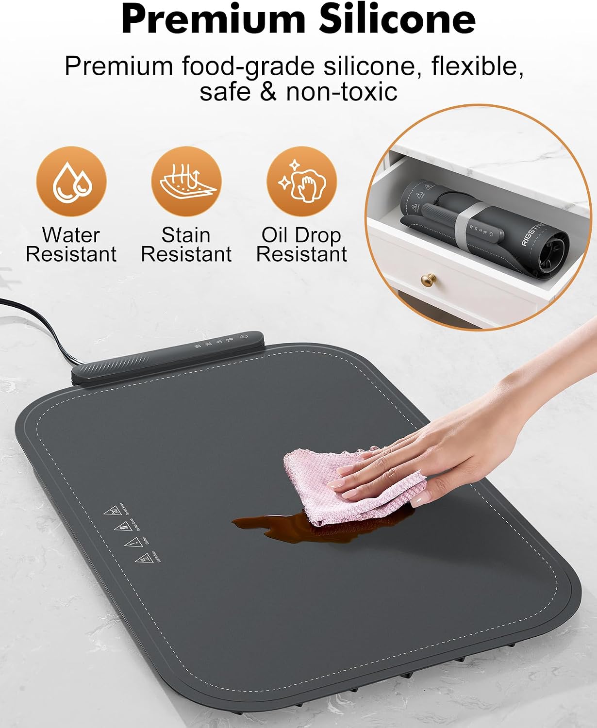 Food Warming Mat, Electric Food Warming Tray for Parties Buffet | 10s Rapid Full Surface Heating, 3 Adjustable Temperature, Auto Shut-Off, Food Grade, Easy to Store& Clean, For Home Travel