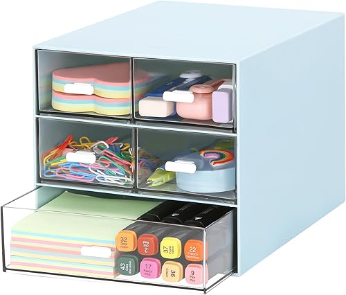 Organizador de escritorio con 5 cajones, suministros de papelería de oficina rectangulares, cajones de escritorio, almacenamiento de maquillaje de