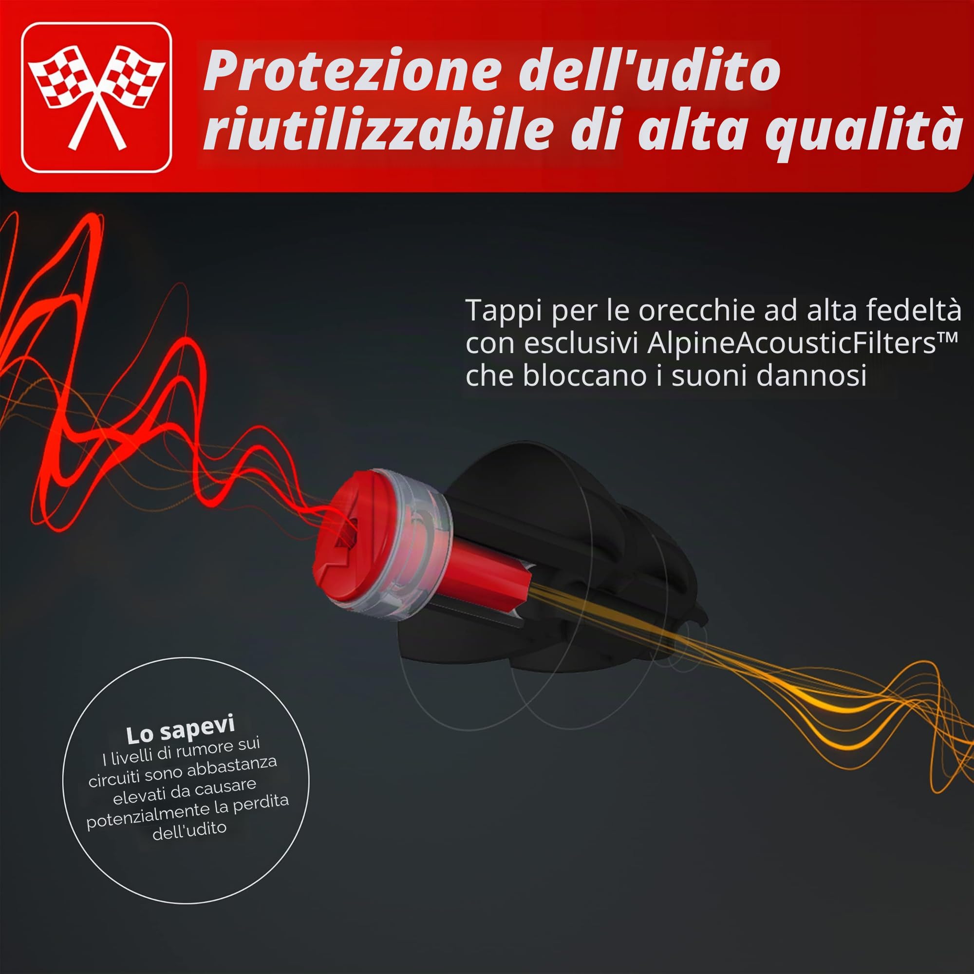 Alpine Formula 1® Race Tappi per le orecchie- Protezione dell'udito riutilizzabile per eventi e ambienti rumorosi – Riduzione del rumore di 22 dB – Protezione dell'udito Ultra Soft Comfort