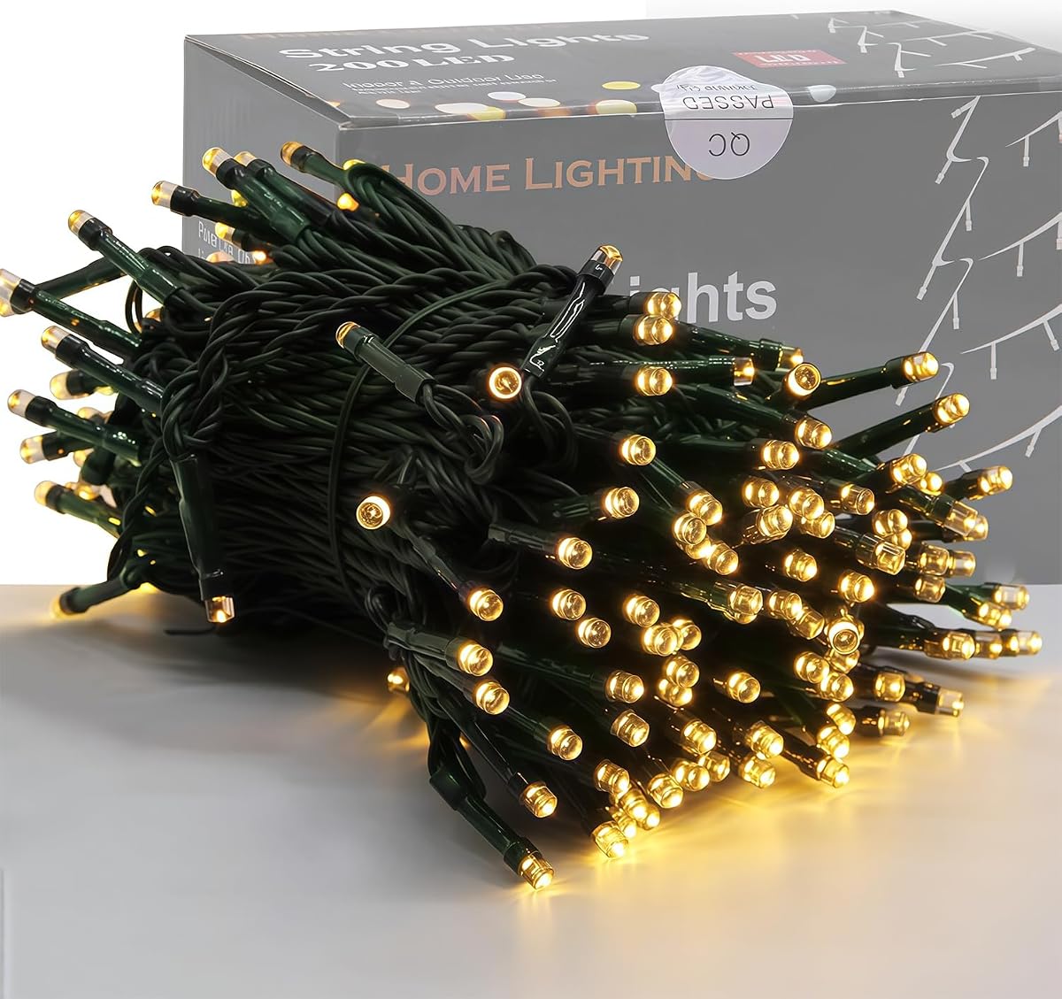 Iluminación para el hogar Mini luces decorativas navideñas de 66 pies, 200 LED de alambre verde, cadena de luces estrelladas, enchufables, 8 modos de iluminación, para decoración de interiores y exteriores, árbol de Navidad, boda, fiesta (blanco cálido)