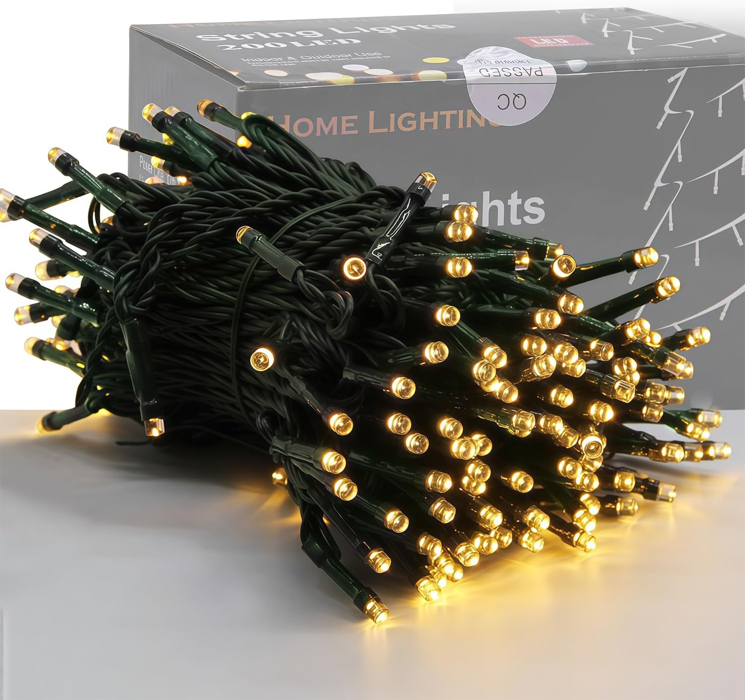 Home Lighting 66ft Christmas Decorative Mini Lights, 200 LED Green Wire Fairy Starry String Lights Plug in, 8 Lighting Modes, for Indoor Outdoor Xmas Tree Wedding Party Decoration (Warm White)