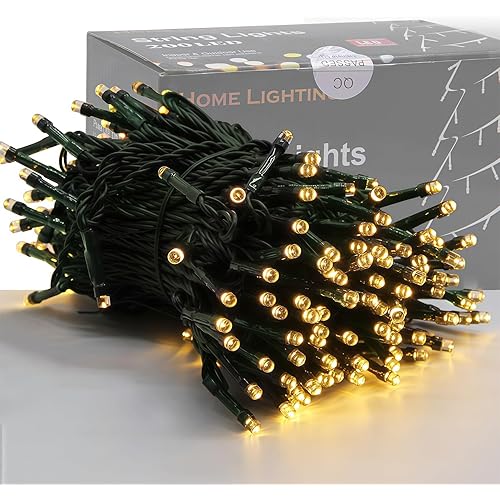 Home Lighting 66ft Christmas Decorative Mini Lights, 200 LED Green Wire Fairy Starry String Lights Plug in, 8 Lighting Modes, for Indoor Outdoor Xmas Tree Wedding Party Decoration (Warm White)