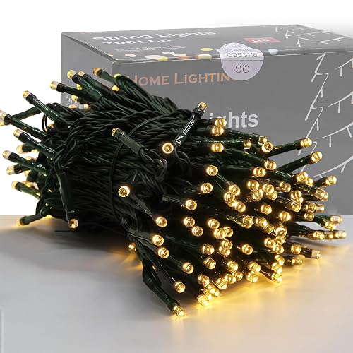 Home Lighting 66ft Christmas Decorative Mini Lights, 200 LED Green Wire Fairy Starry String Lights Plug in, 8 Lighting Modes, for Indoor Outdoor Xmas Tree Wedding Party Decoration (Warm White) - Warm White