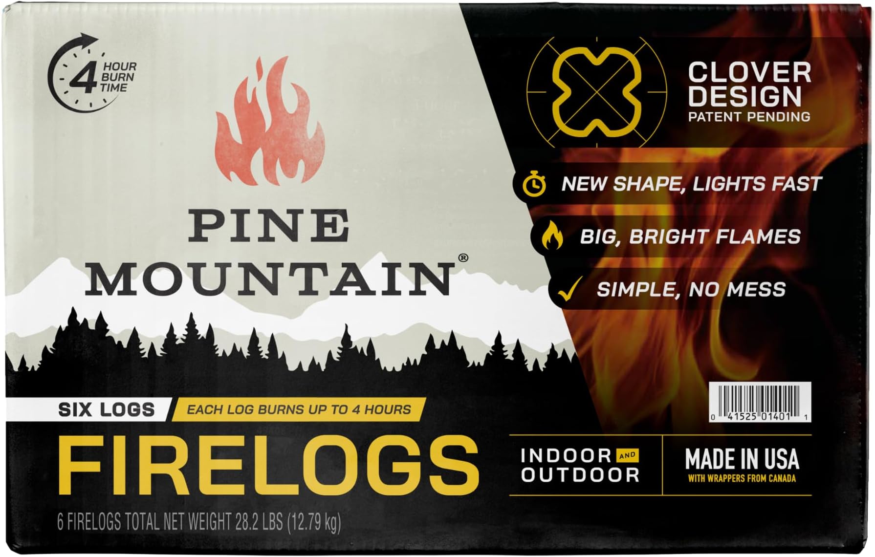 Pine Mountain Traditional 4-Hour Firelog, 6 Logs Long Burning Firelog for Campfire, Fireplace, Fire Pit, Indoor and Outdoor Use