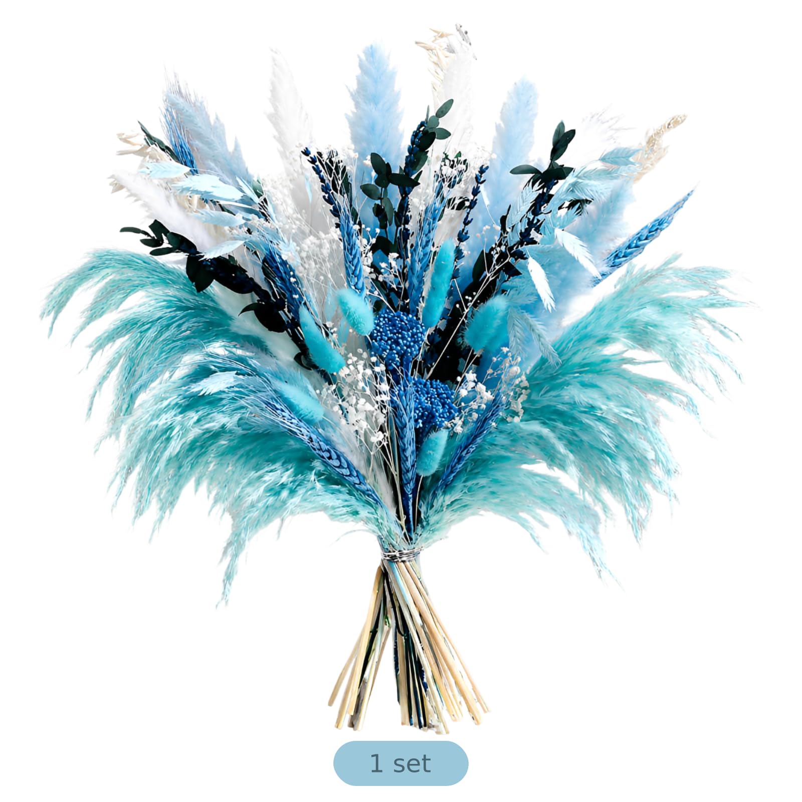 Trockenblumen Pampasgras Deko, 45 cm Trockenblumenstrauß mit weißen Mischblüten, Boho-Stil Naturdeko für Zuhause, Büro, Hochzeit, Landhaus, Tischdeko, Wohnzimmer und Festliche Anlässe