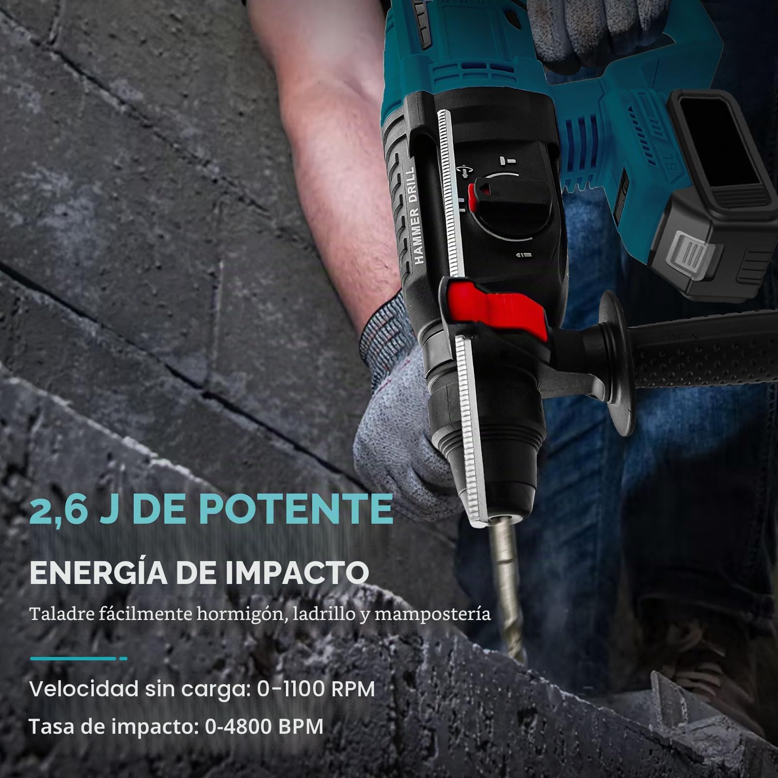 Taladro de martillo giratorio inalámbrico 18 V/21 V, taladro SDS-Plus sin escobillas, 650 W