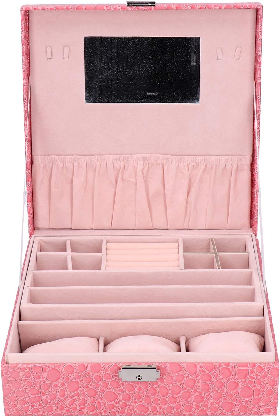 Multifunctional Organizer Box with Large Capacity, PU Leather, Pink Color, 26.8x26.8x9cm for Female Users