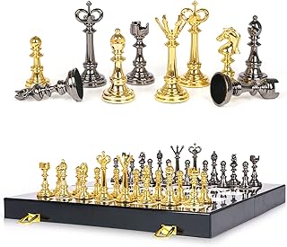 Metal Chess Set and Checkers Game Set 15 inch(2 in 1) Chess Board Games for Adults Kids Metal Chess Pieces & Portable Folding Wooden Chess Board Travel Chess Sets Metal Chess Pieces with Storage Box