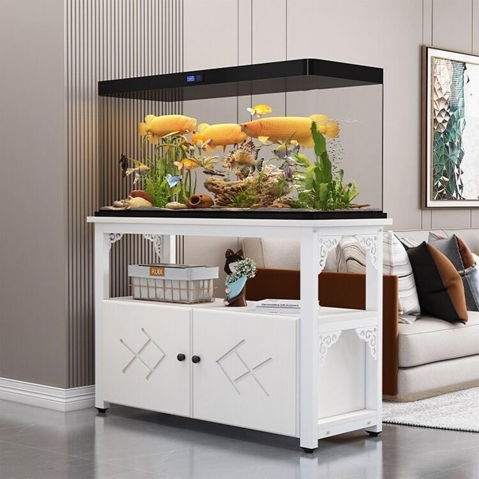 STARHMLUX 20 Gallon Fish Tank Stand, Reptile Turtle Tank Stand for Home Office, Aquarium Stand with Cabinet for Fish Tank Accessories Storage, 1000LBS White Frame + White 70x30x70cm