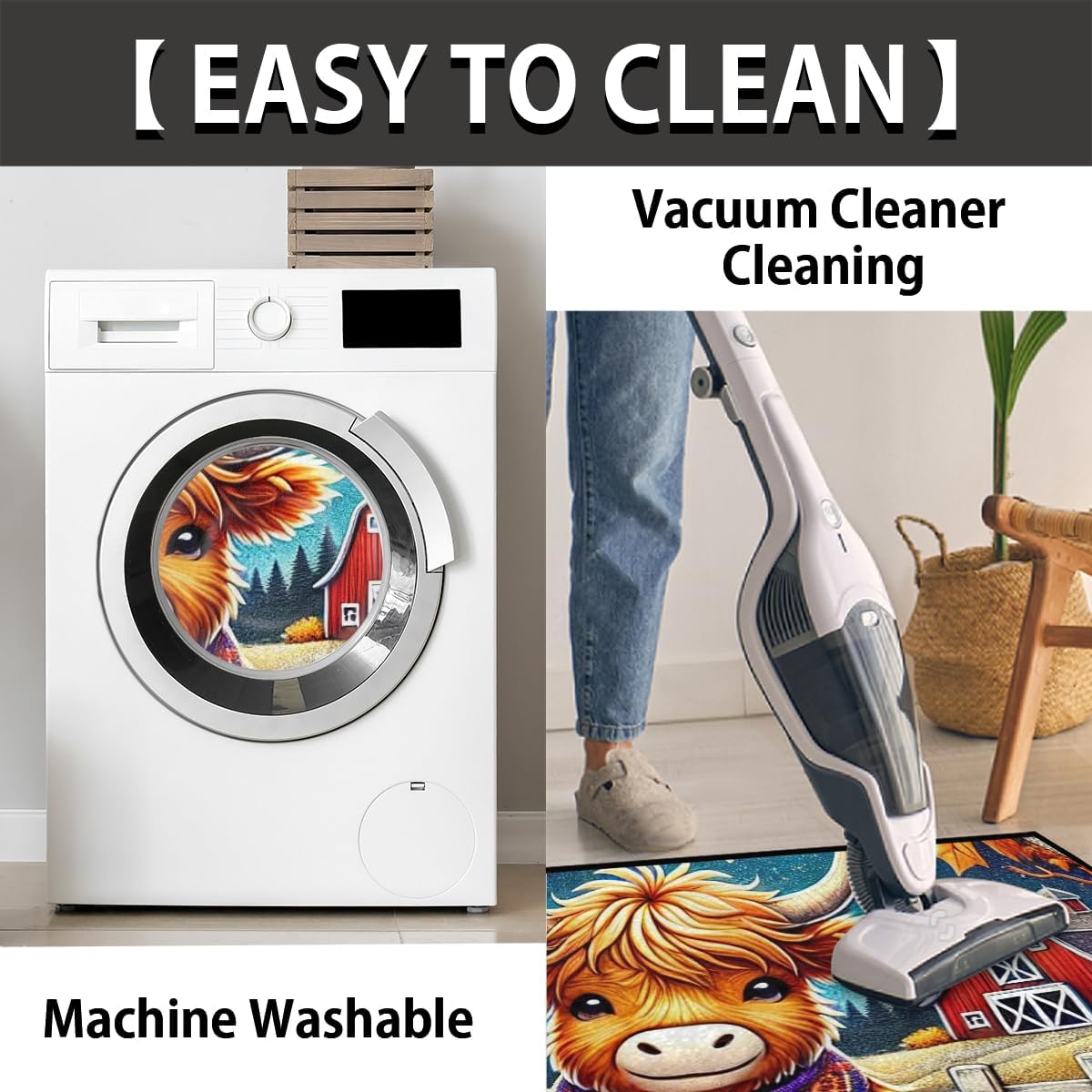 Half Round Door Mat Highland Cow Fall Pumpkin Non Slip Absorbent Semi Circle Area Rugs Washable Half Moon Floor Mats for Indoor Outdoor Patio Kitchen Bathroom Entryway Fireplace Home Carpet Decor