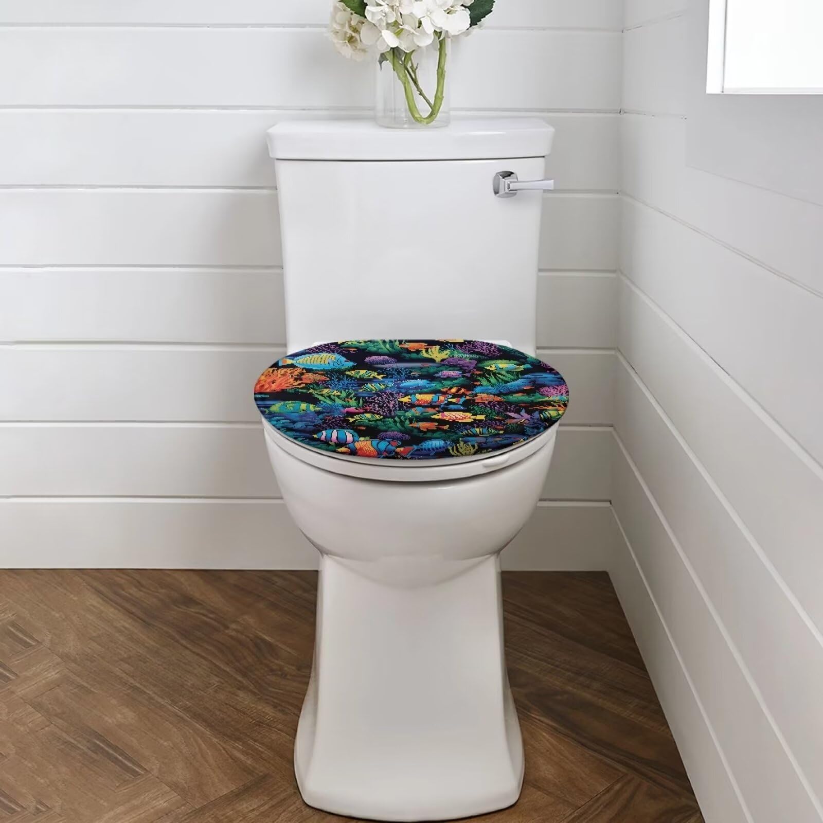 Wiryuouvt Cute Goldfish Elongated Toilet Lid Cover Small Fish Toilet Seat Lid Cover Adjusts to Shape of Toilet Lid Toilet Lid Covers for Bathroom Fits Most Toilet Covers Decoration Tender