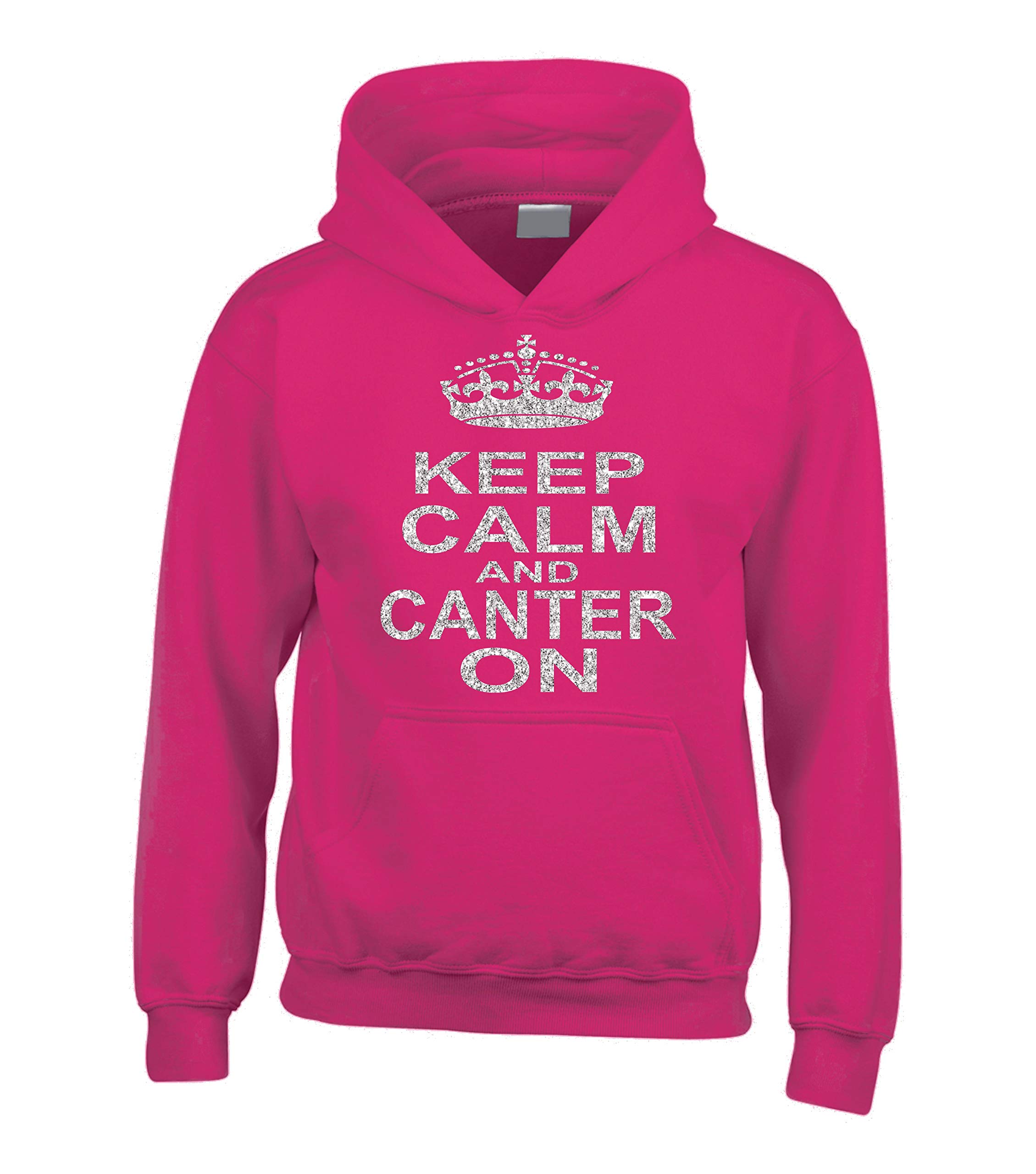 Fuchsia Hoodie with Silver Pearlescent Glitter Print M 12-14 (40") 'Keep Calm and Canter ON'