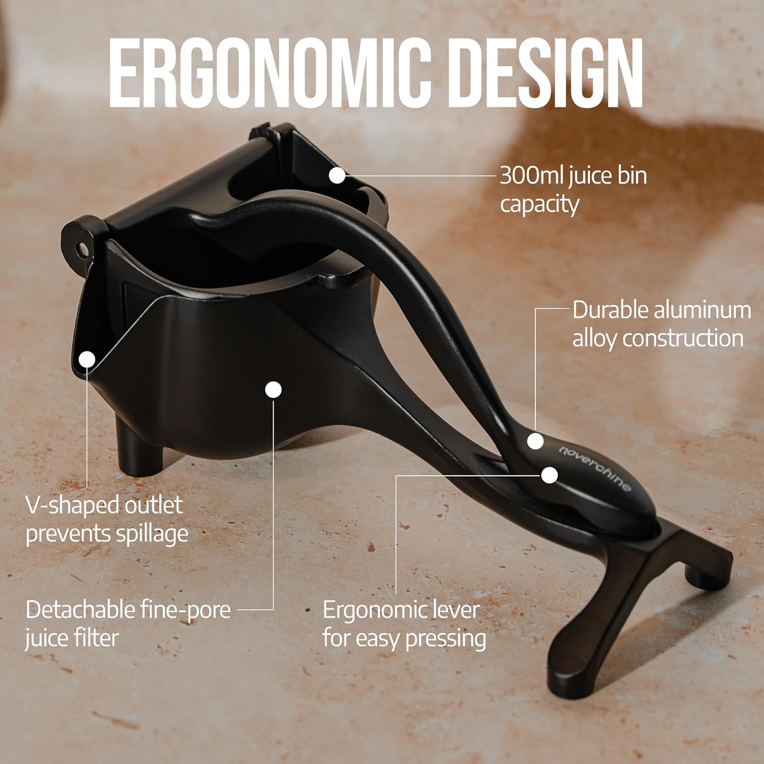 Lemon Sqeeuzer Handheld Manual Juicer - Citrus Press Squeezer for Fresh Orange, Lemon, Lime, Pomegranate Juice - Durable Heavy Duty Aluminum Alloy Lemon Squeezer in Stylish Matte Black