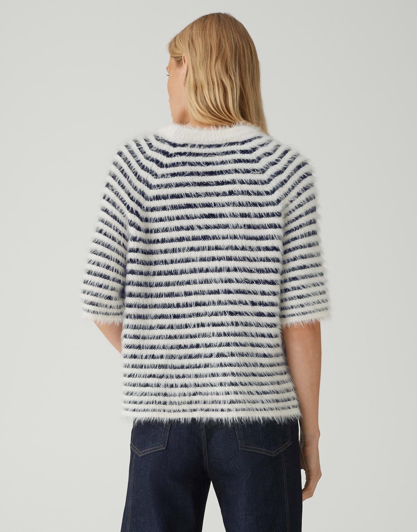 OPUS Damen Pullover | PAIRY Regular Flauschiger Kurzarmstricker mit Streifenmuster