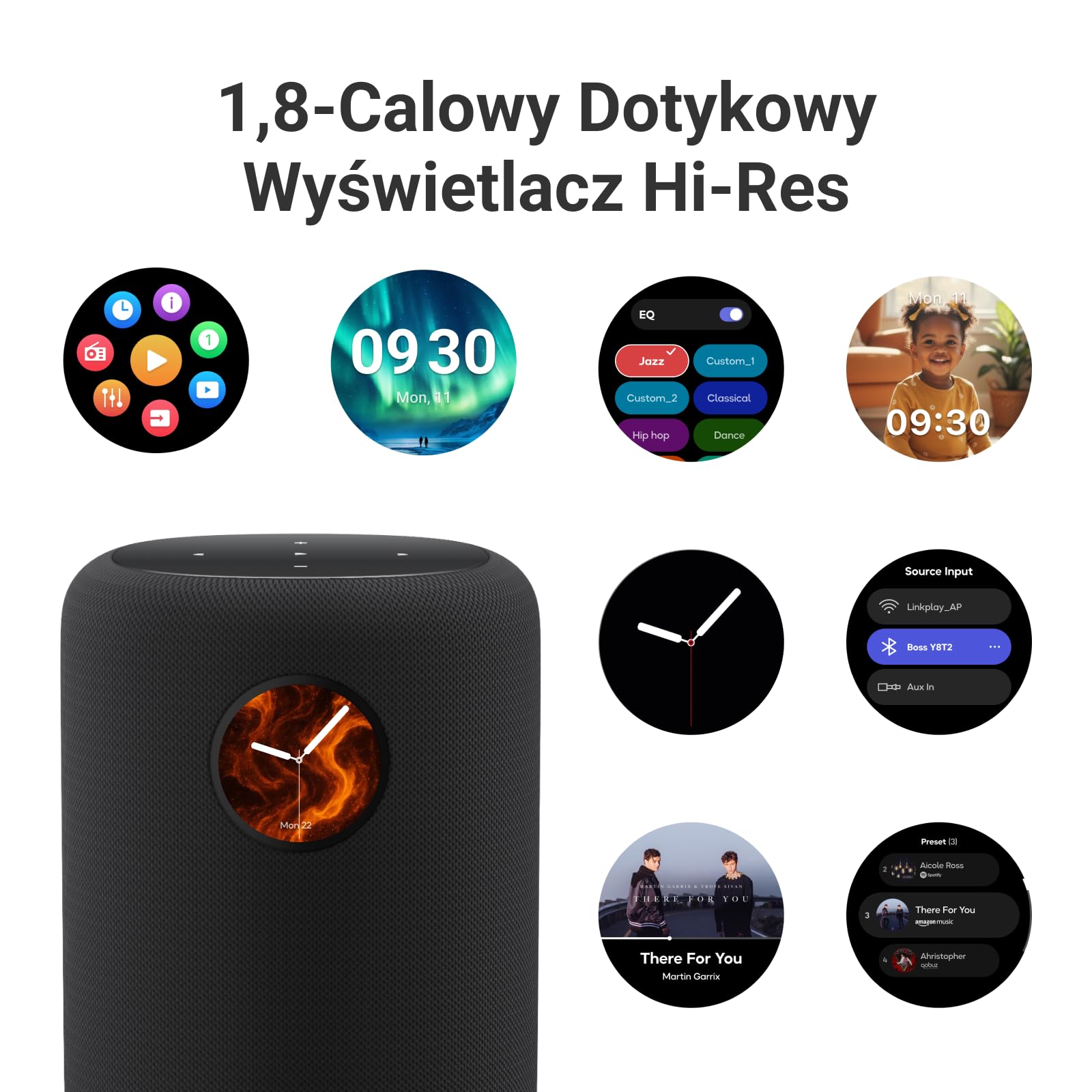 WiiM Sound inteligentny głośnik z ekranem 1,8″, Hi-Res 24-bit/192 kHz, AI RoomFit™, 100 W, Wi-Fi 6E/Bluetooth 5.3, multiroom i stereo, pilot w zestawie, Czarny