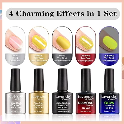 Miniatura 2 de Lavender Violets Juego de 42 esmaltes de uñas de gel con capa de 36 colores 6 botellas de capa superior capa superior brillante de diamante mate que