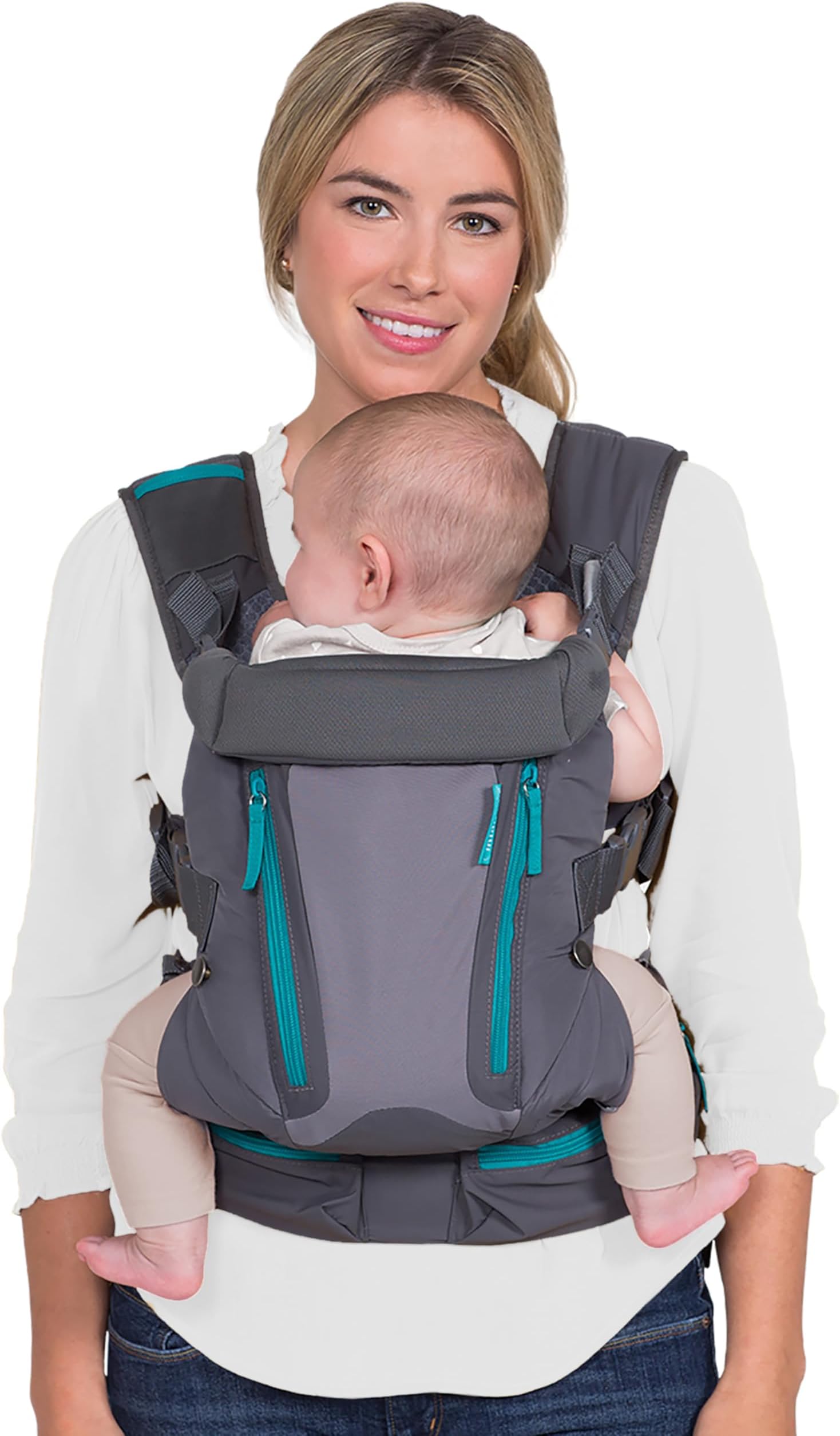 Carry On Baby Carrier, Ergonomic Multi-Pocket Baby Carrier for Newborn to Toddler 8-40 lbs with Padded Straps, Lumbar Belt Storage, Registry Essential, Gray