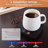 Vista 3 de VOBAGA Mug Warmer& Coffee Mug Warmer for Office Desk Use, Candle Warmer with Three Temperature Settings, Coffee Warmer Plate for Cocoa Tea Water
