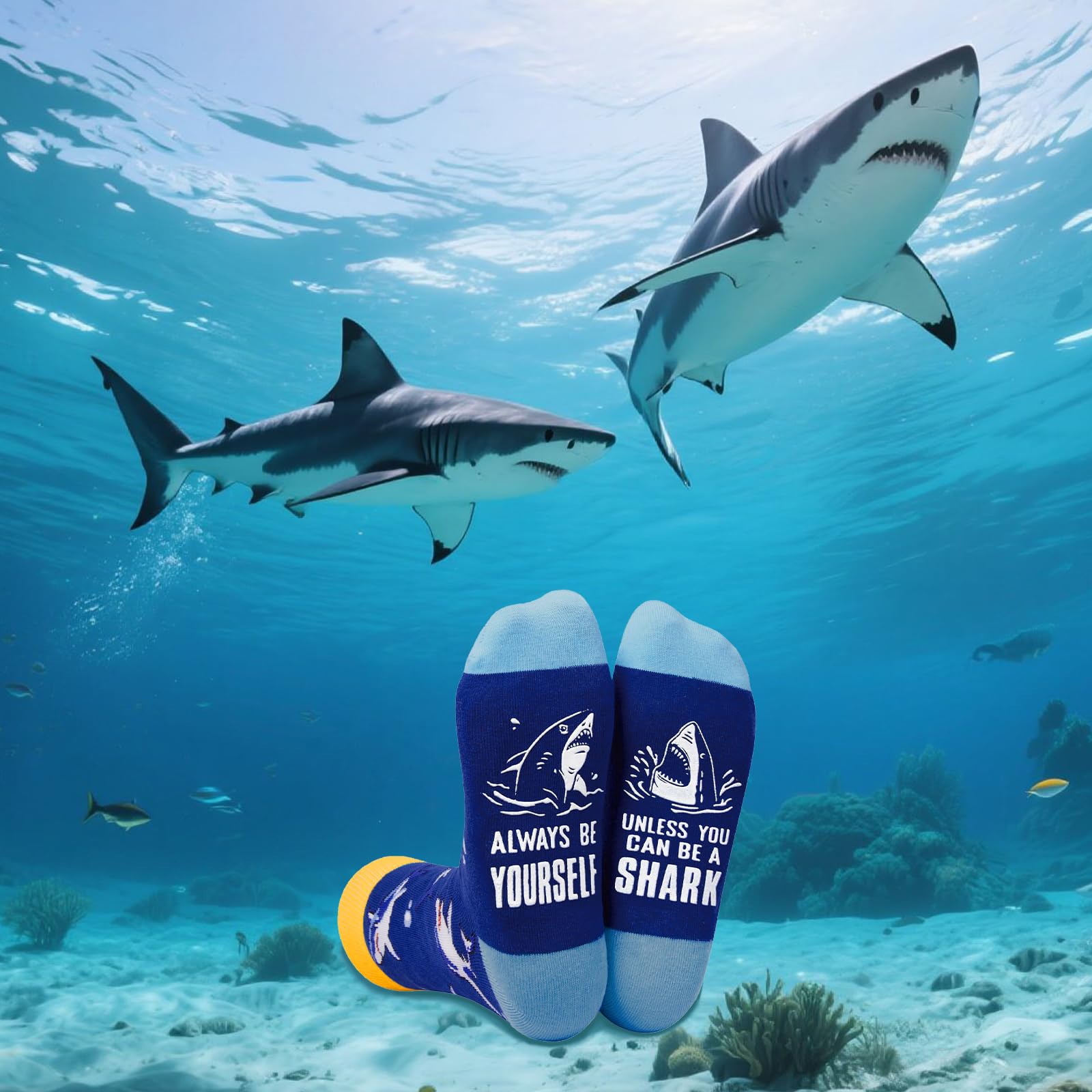 Shark Gifts for Women – 4 PCS Set Includes Makeup Bag, Socks, Bracelet, and Keychain – Funny Shark Gifts for Ocean Lovers, Girls, Birthday or Christmas