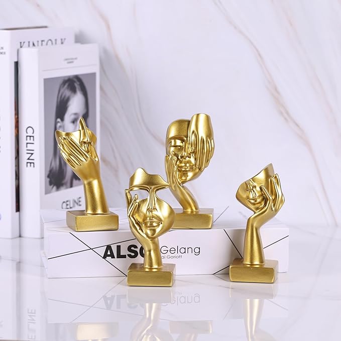 Set de 4 Figuras Abstractas Doradas para Decoración de Hogar miniatura 7