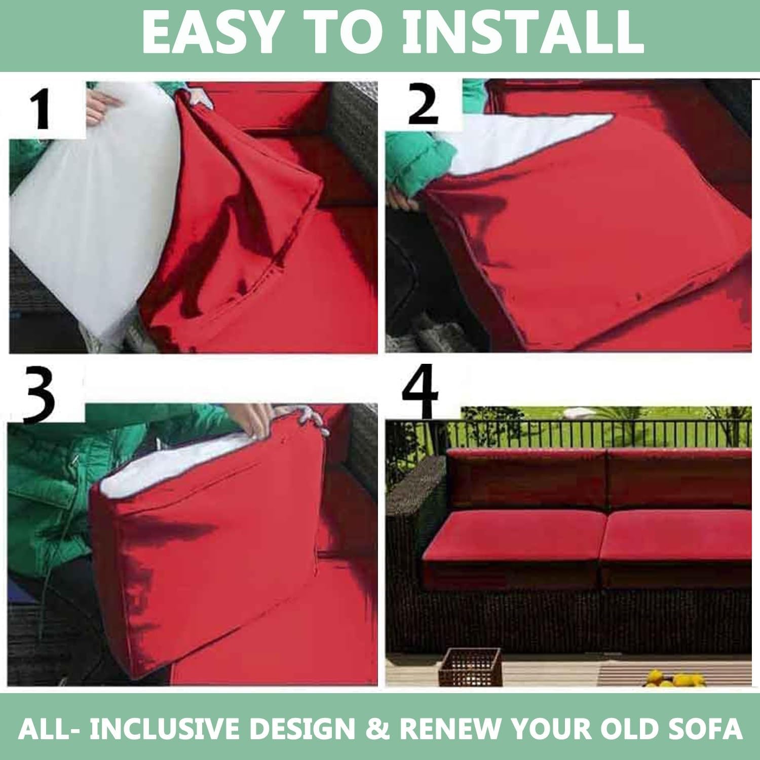 1/2/4 Pack Waterproof Sofa Seat Cushion Covers with Zipper for Outdoor and Indoor/Patio/Garden/Rattan/Chairs Furniture Protectors Cover 24x24/26x26in Cushion Slipcover Removable(Color 13,24x24x4in(4pc