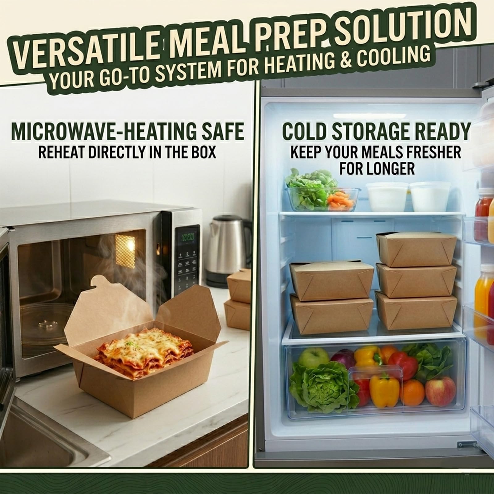 Kaderron 80 contenitori usa e getta per alimenti da asporto, in carta kraft, da asporto, per microonde, confezione da 80 pezzi