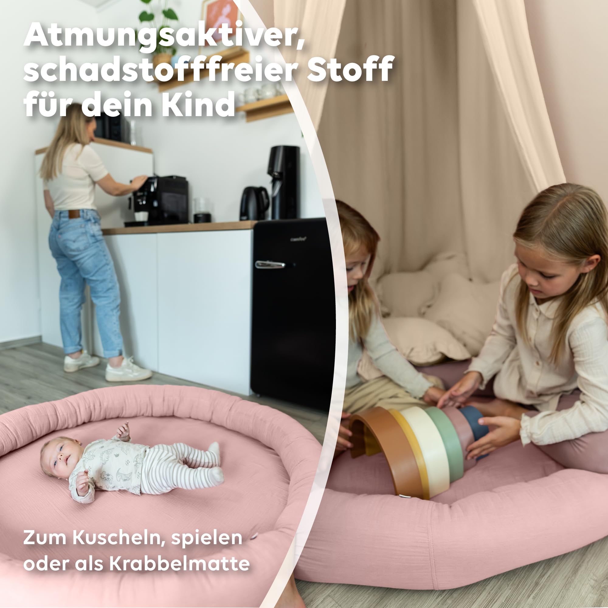 lilimaus Bodenkissen Kinder [Großes Kissen in 12 Farben] - Sitzkissen mit 100% Musselin-Baumwollbezug - hautfreundlich, atmungsaktiv und waschbar - Spielmatte Baby