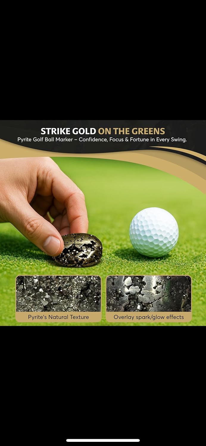Handmade Pyrite Golf Ball Marker – Lucky Fools Gold Gift for Golfers – Unique Rock Marker for Focus & Winning on The Green
