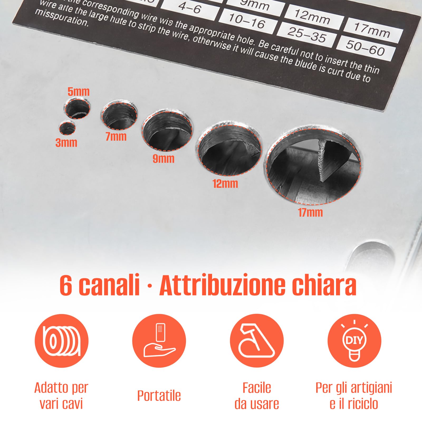 Spelacavi, macchina spelafili con 6 canali e 5 lame, spelafili manuale, Φ 3-17 mm, macchina spelacavi per il taglio di scarti