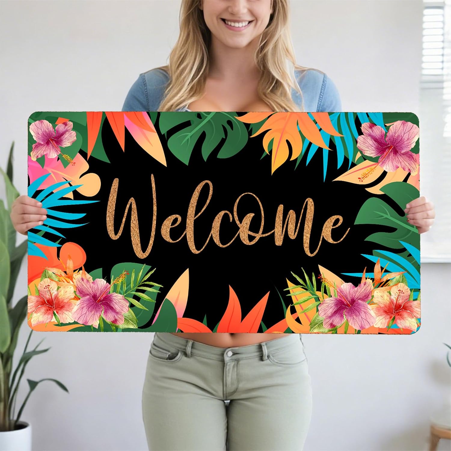 Floral Doormat 30x17 Inch - All-Season Coir Gift, Non-Slip Welcome Mat for Front Door, Colorful Flower Rug with Gift Bag, Housewarming & Mother's Day Presen