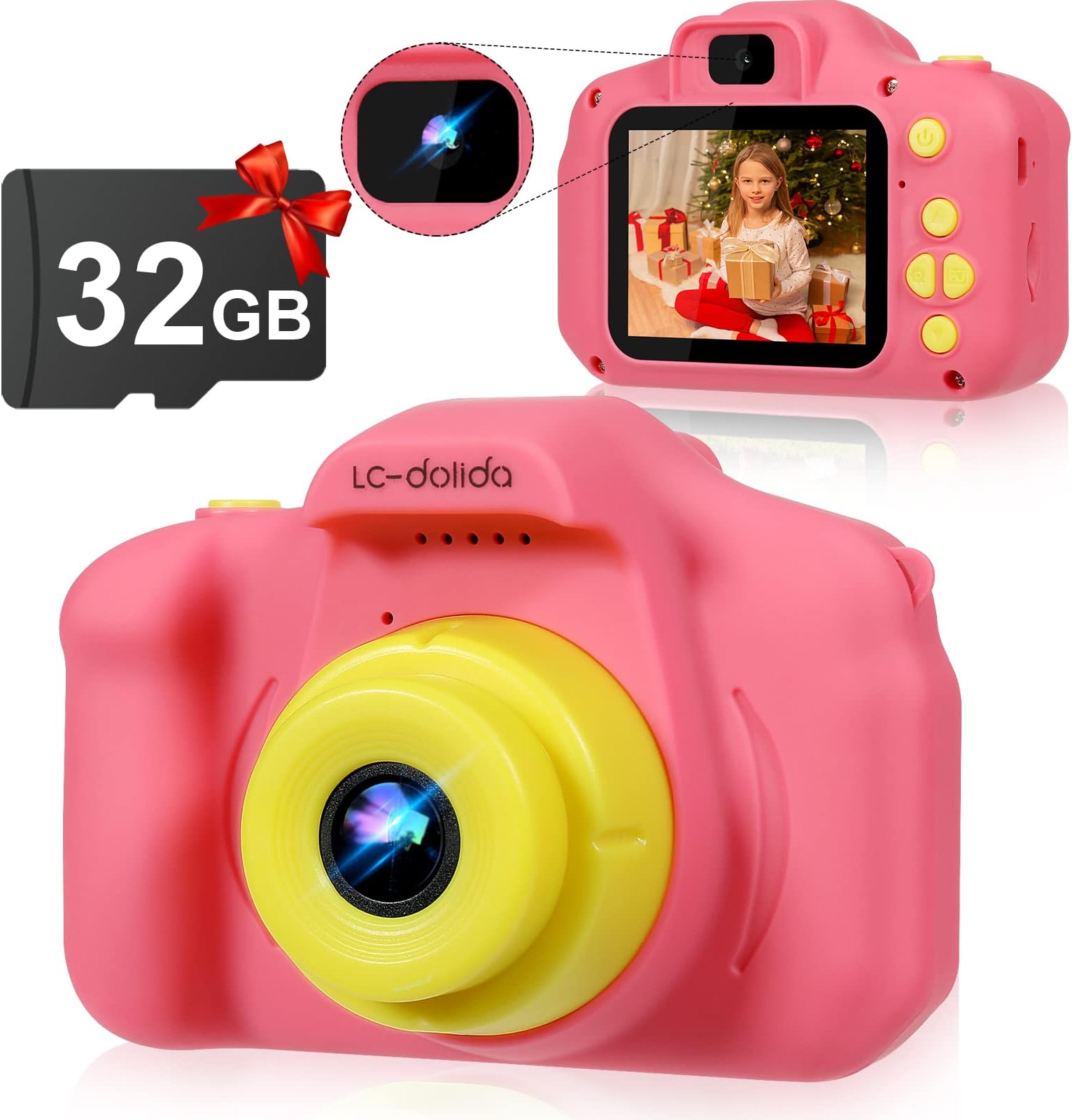 Kids Camera for Girls, Toddler Camera 1080P 32GB Kids Digital Video Camera Toys Gifts for Boys Girls 3 4 5 6 7 8 Year Old Rechargable 2.0 Inch (Pink)
