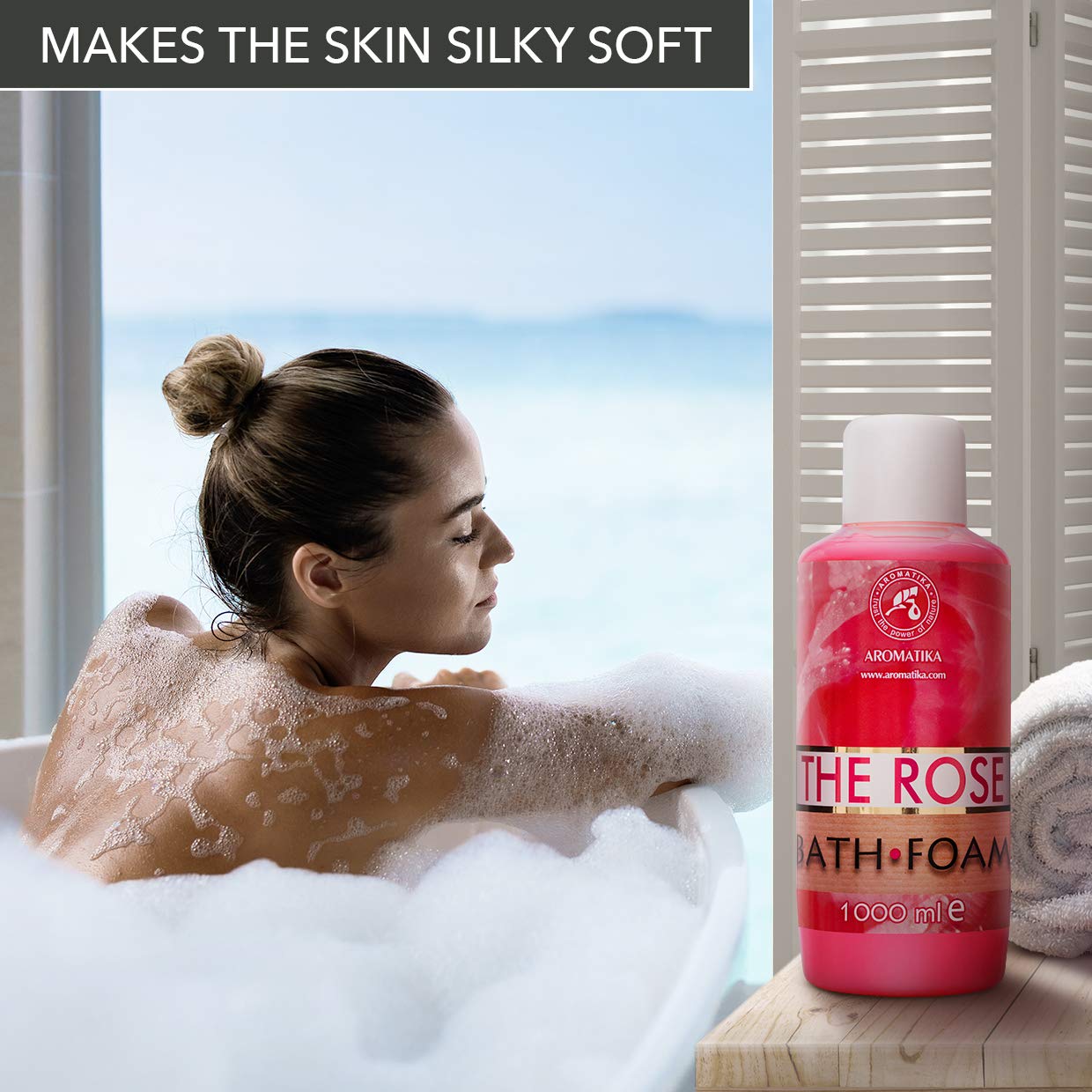 Espuma de Baño Rosa 1000ml - Cuidado del Cuerpo - Buen Sueño - Belleza - Baño - Cuidado del Cuerpo - Bienestar - Aromaterapia - Spa - Aroma de Rosa - Baños de Burbujas
