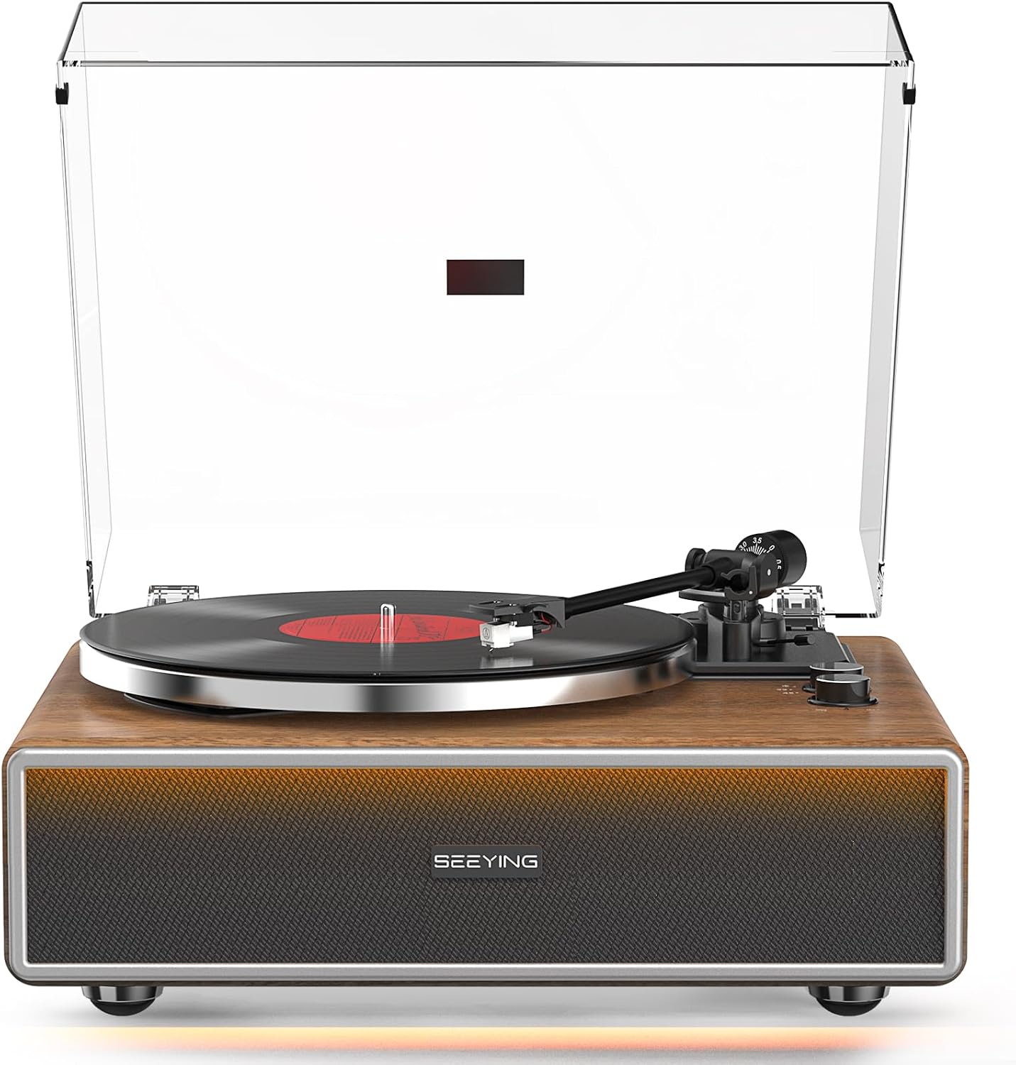 SeeYing Vinyl Record Player with Built in Speakers | HiFi Turntable, Bluetooth Belt Drive Turntable for Vinyl Records with Magnetic Cartridge, Auto Stop and Warm Light Design