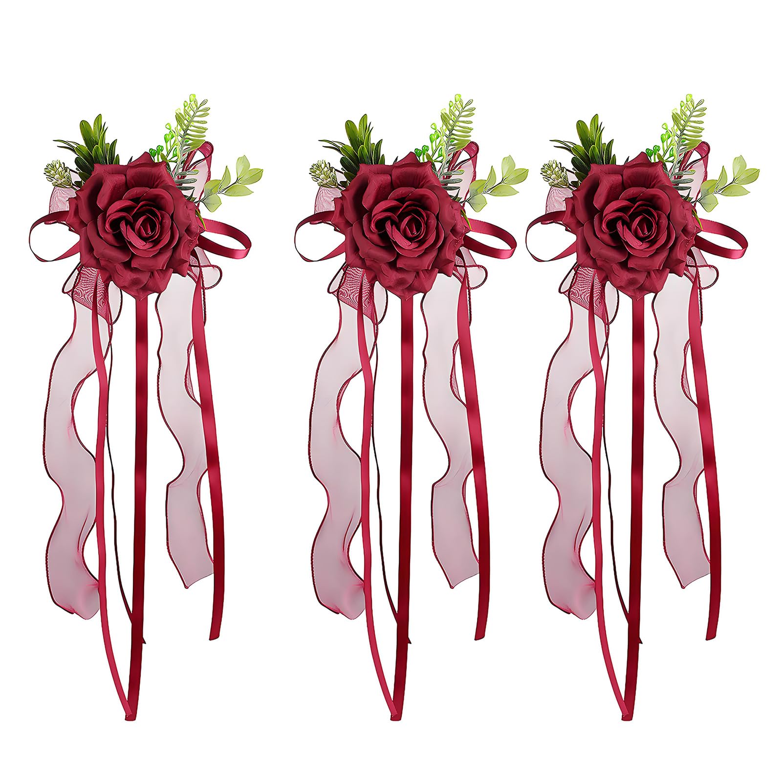 Tfaoys A Car Flower Decoration With Rtificial Rose Nd Ribbon Tails For Side View Or Door Handle Bridal Display Bridal Vehicle Floral Ccent Ceremony Car Ornament Side Decor Rose Ribbon Handle Flower Wedding