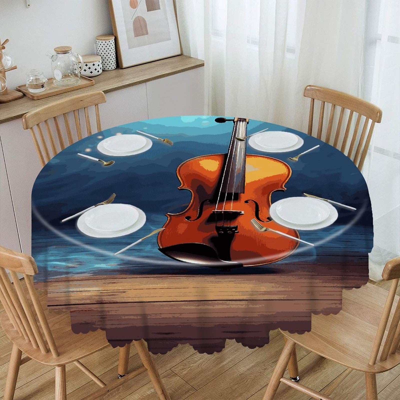VstaDank - violin poster round tablecloth 60 inch easy clean round thick decorative polyester tablecloth for dining kitchen party farmhouse outdoor