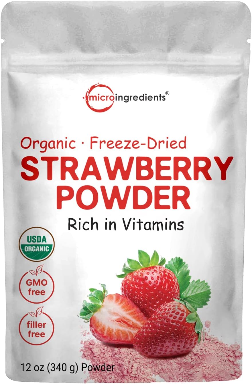 Organic Strawberry Freeze Dried Powder, 12 Ounce (56 Serving), Strawberry Powder for Baking, Best Super Foods for Smoothie & Beverage Blend, Non-GMO, Vegan