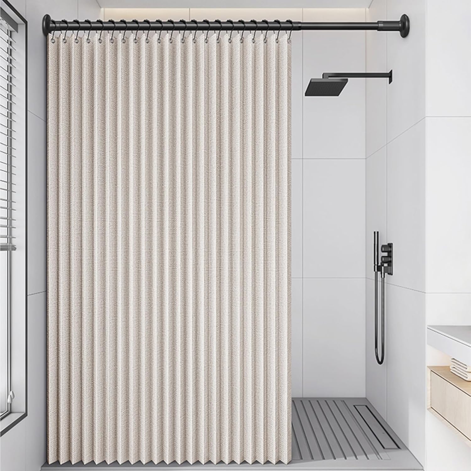 Shower Curtain, Invisible Folding Shower Curtain, Bathroom Curtain Shower Set, Shower Curtain Set, Bathroom Shower Curtain With Retractable Rod And Water Barrier, Suitable For Bathroom, Etc. ( Color :