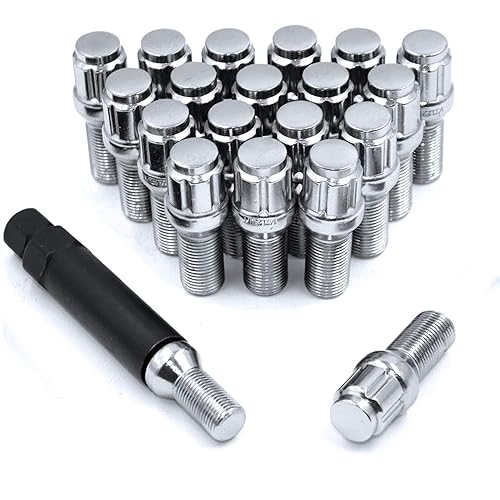 Vista 13 de Wheel Accessories Parts 20 Pcs Lug Bolt Set M14 x 1.25 Thread Acorn Seat Lug Bolts Black Finish 28mm Shank Length 6 Spline Car fits BMW 3, 4, 5, 7