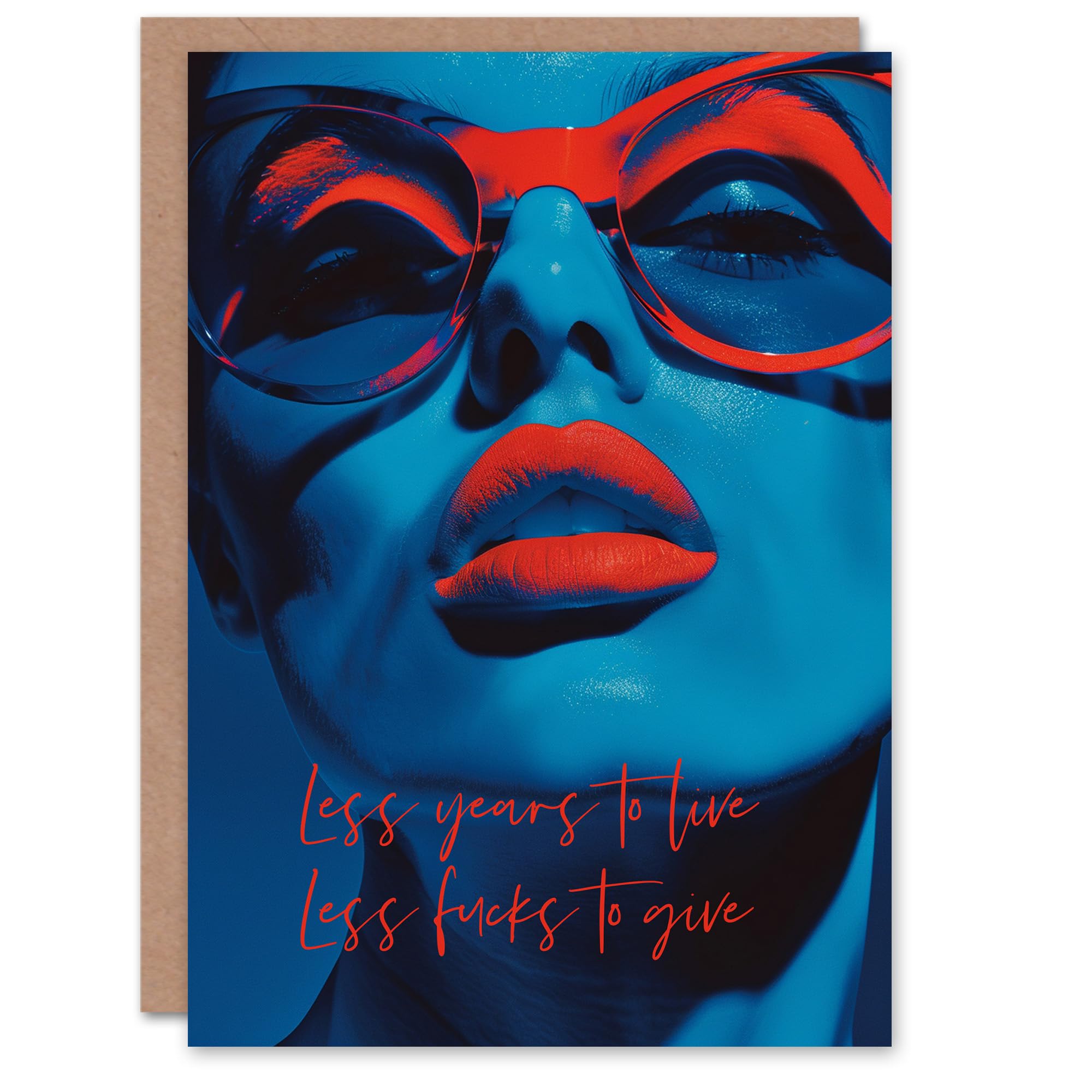 Artery8 Birthday Card Less F*cks To Give Red Lipstick Glasses Portrait For Her Gran Sister Niece Daughter Wife Woman Greeting Card