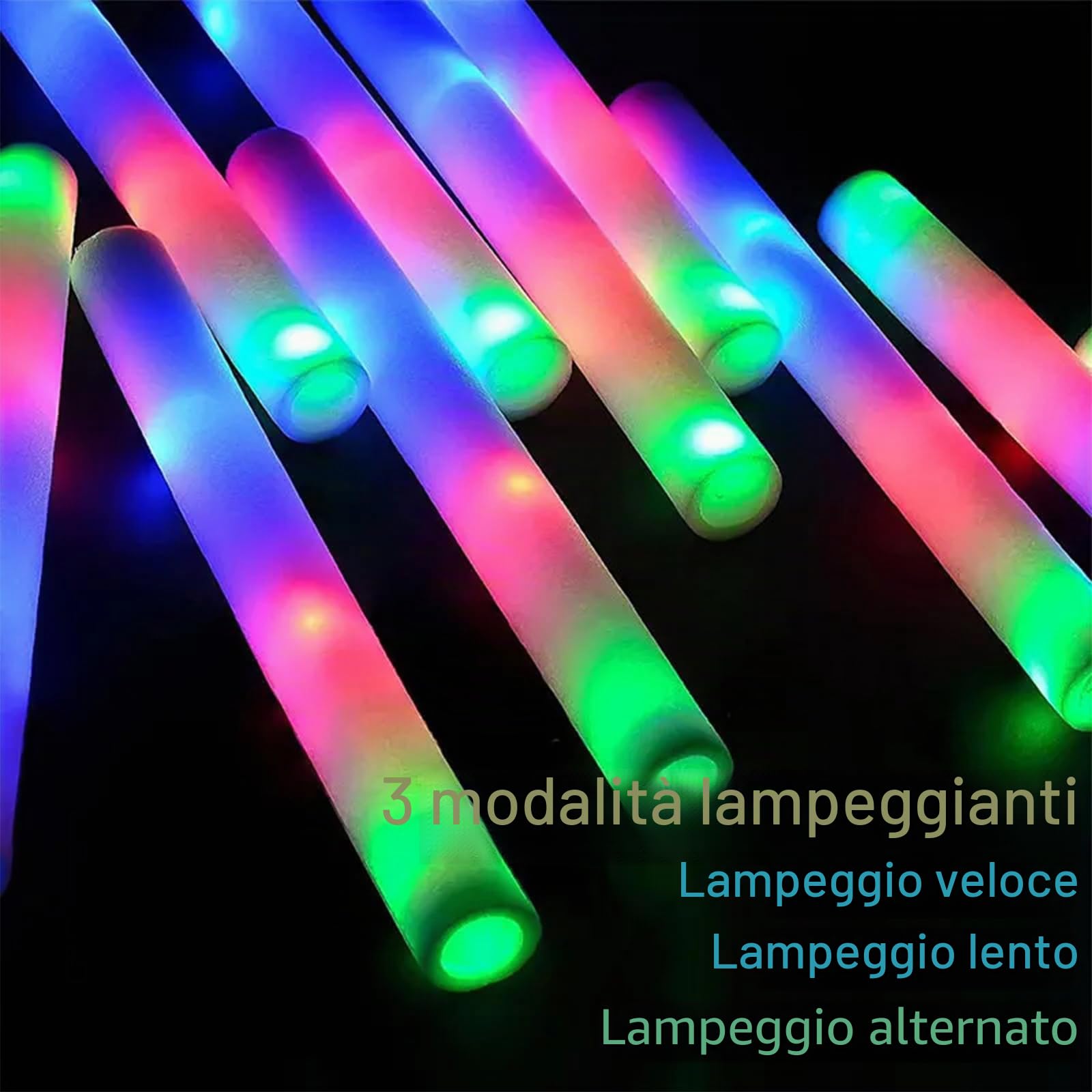 Bastoncini Luminosi In Schiuma, 40pcs Bastoncini Luminosi a Led,3 Modalità | Bacchetta Luminosa Fluorescenti,3 Modalità Lampeggianti,Multicolore Bastoncini Luminosi per Compleanno Feste Natale Halloween