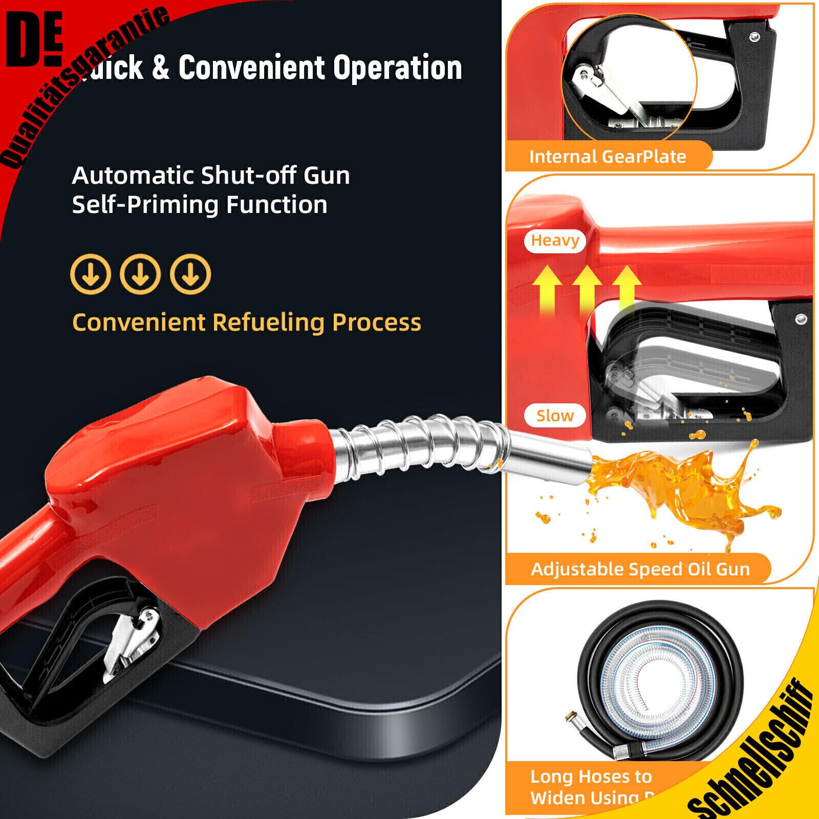 Pompe diesel 550 W 60 l/min - Arrêt automatique - Pistolet à fioul avec tuyau - Buse de voiture - Compteur - Clapet anti-retour en laiton - Buse - Pinces