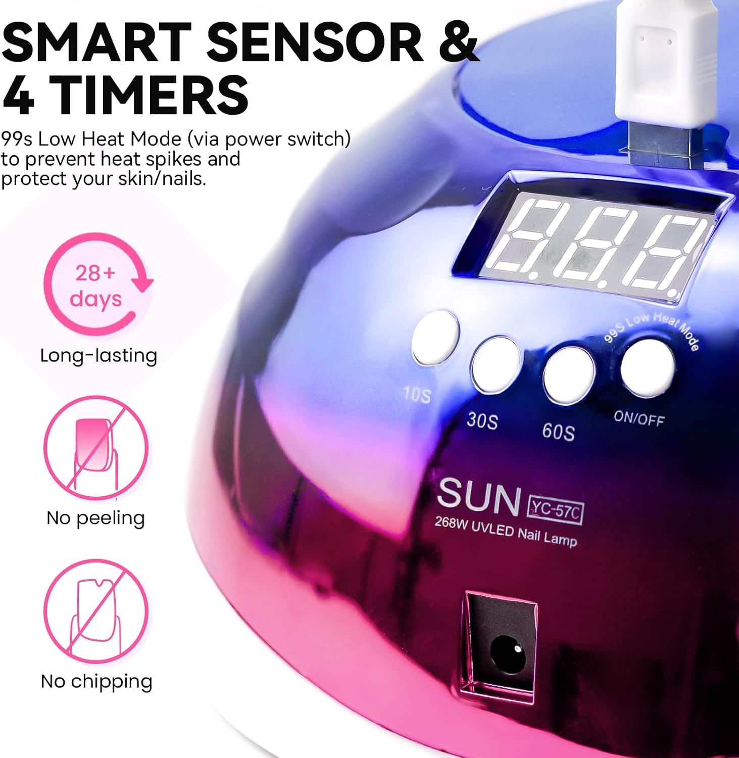 268W UV LED Nail Lamp with Goosenecks Gel Light for Nail Polish, 4 Timers & Auto Sensor, Nail Dryer Curing Lamp for Full Hand & Single Finger for All Gels & Nail Extension Salon Blue