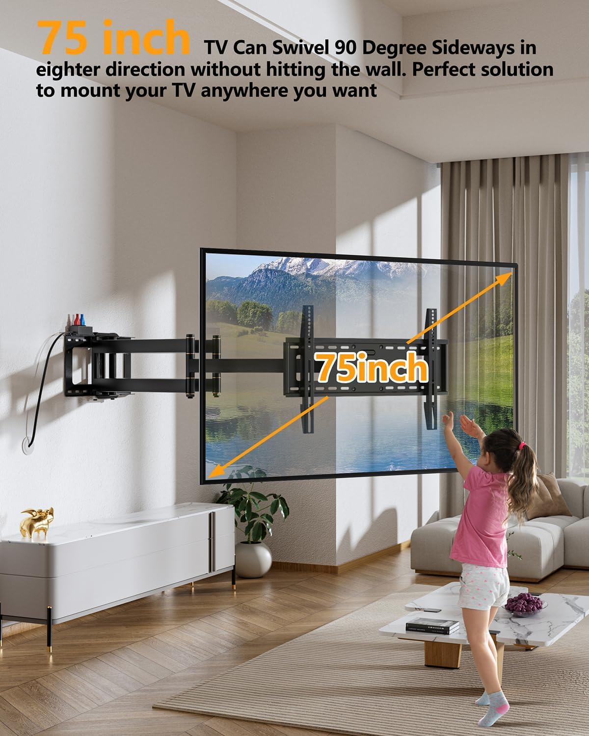 Soporte TV Pared con Brazo Articulado Extralargo de 1080 mm para Planas y Curvas de 50-100 Pulgadas, Soporte Pared TV de Giratorio Inclinable y Extensible, hasta 75 kg, VESA Máx 800x600 mm